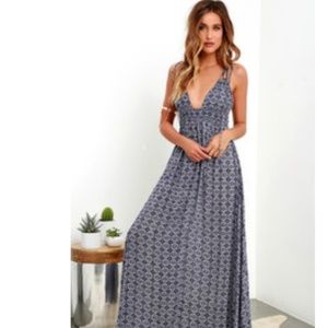 LULUS FIELD DAY NAVY BLUE PRINT MAXI DRESS